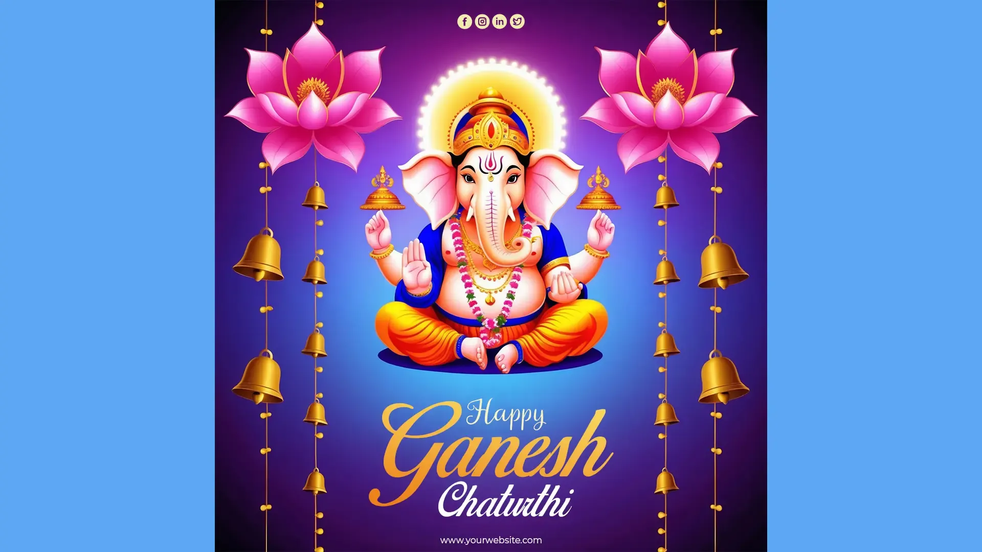 Elegant Ganesh Chaturthi Card with Pink Lotus and Hanging Bells for Instagram Story image